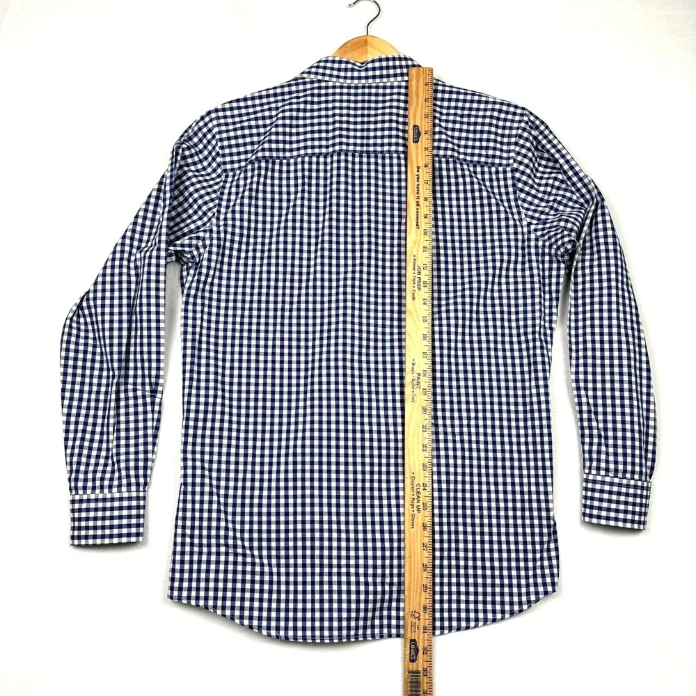 Haggar Men's Button Up Dress Shirt Blue Checkered Collar Size 16 - 34/35 Gangham